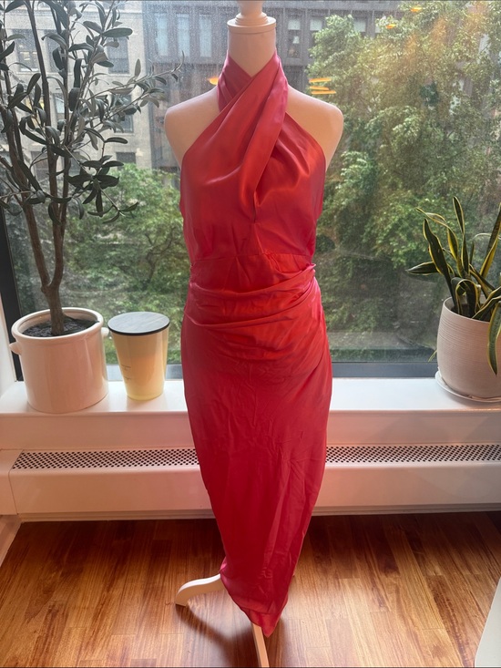 The Sei Dresses & Skirts - The Sei Cross Wrap Halter Dress Flamingo Size 6 NWT Silk Satin Evening Dress